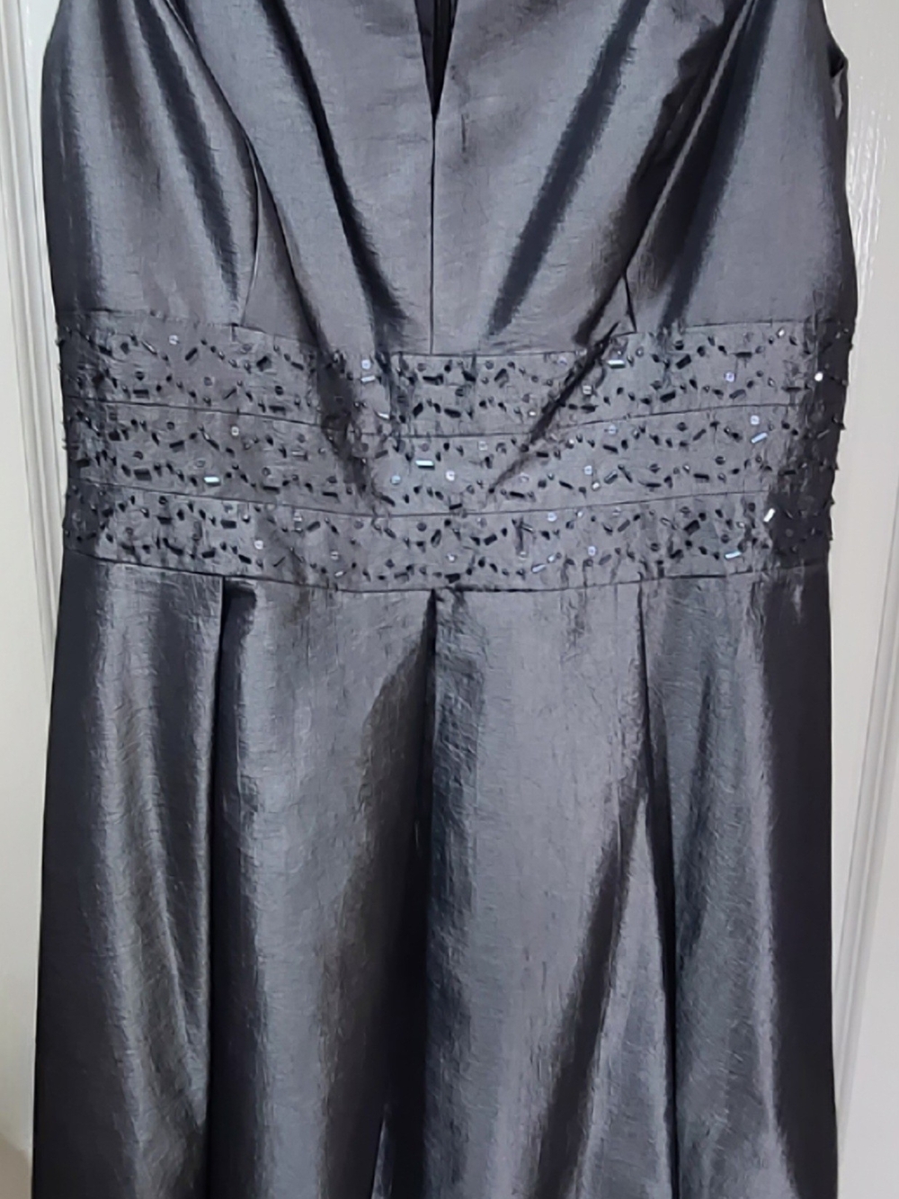 Jones Wear Dress Gray Metallic Taffeta Fit-and-Flare Cocktail Dress